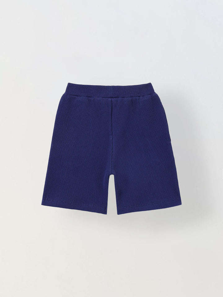 Spunkies Boys Navy Blue Solid Crew Neck Short Sleeves T-Shirt and Shorts Set