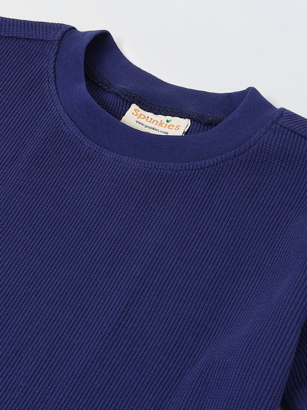 Spunkies Boys Navy Blue Solid Crew Neck Short Sleeves T-Shirt and Shorts Set