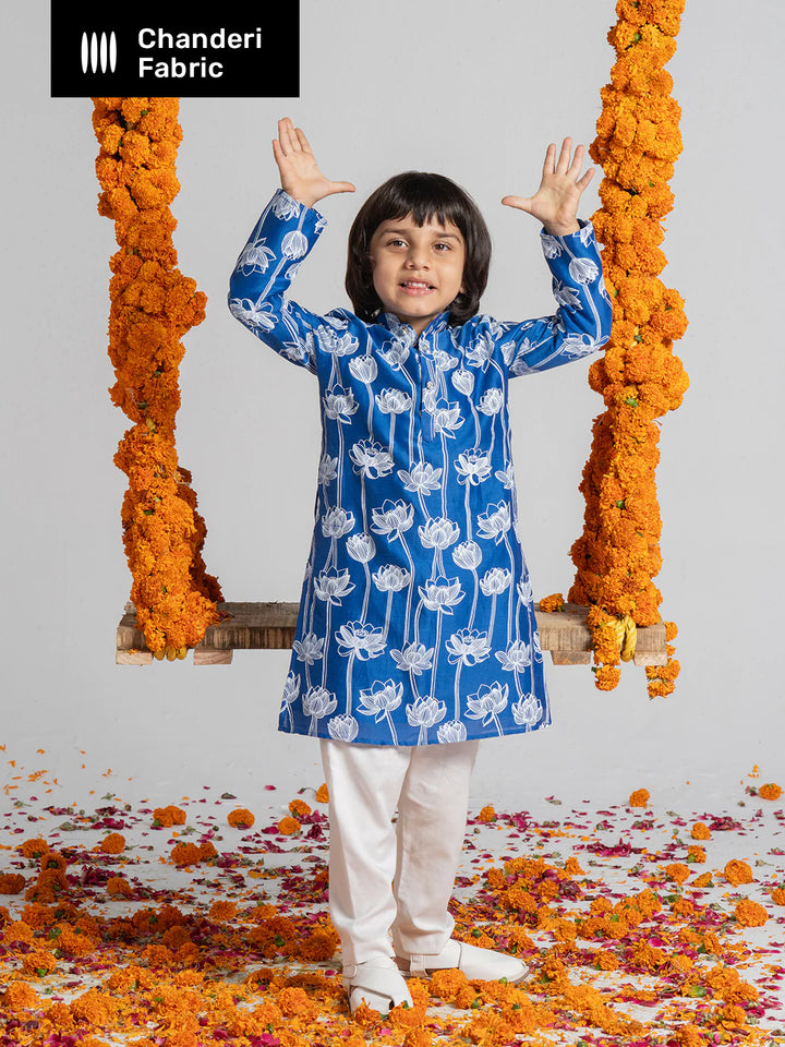 Blue And White Kurta Set For Boys