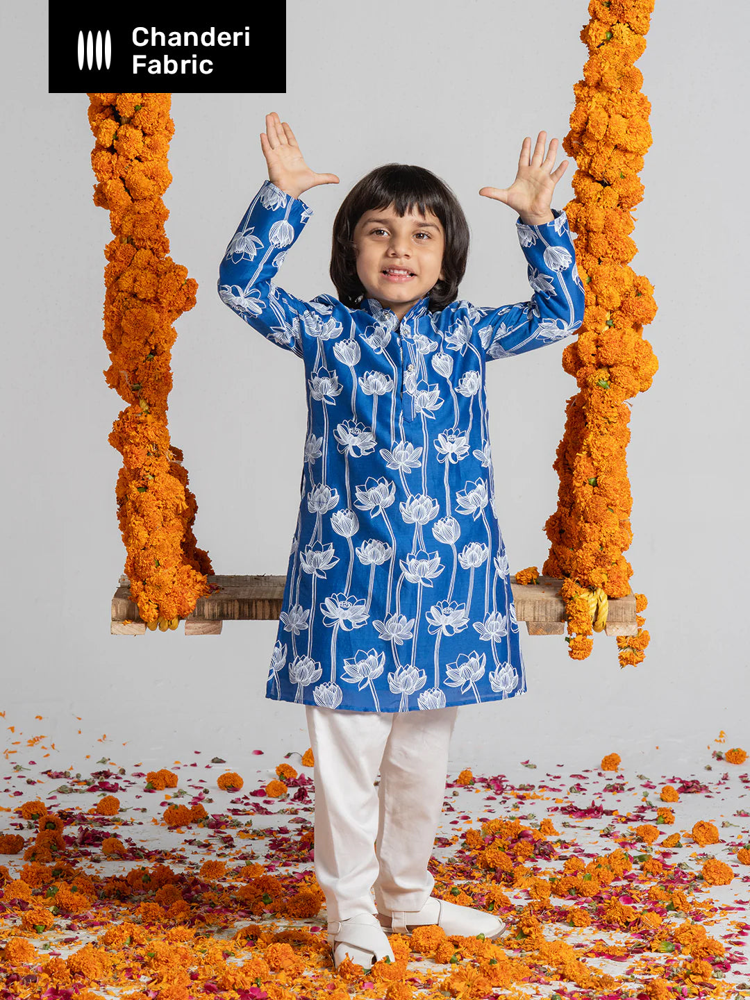 Blue And White Kurta Set For Boys