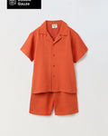 Boys Red Cotton Gauze Summer Sets