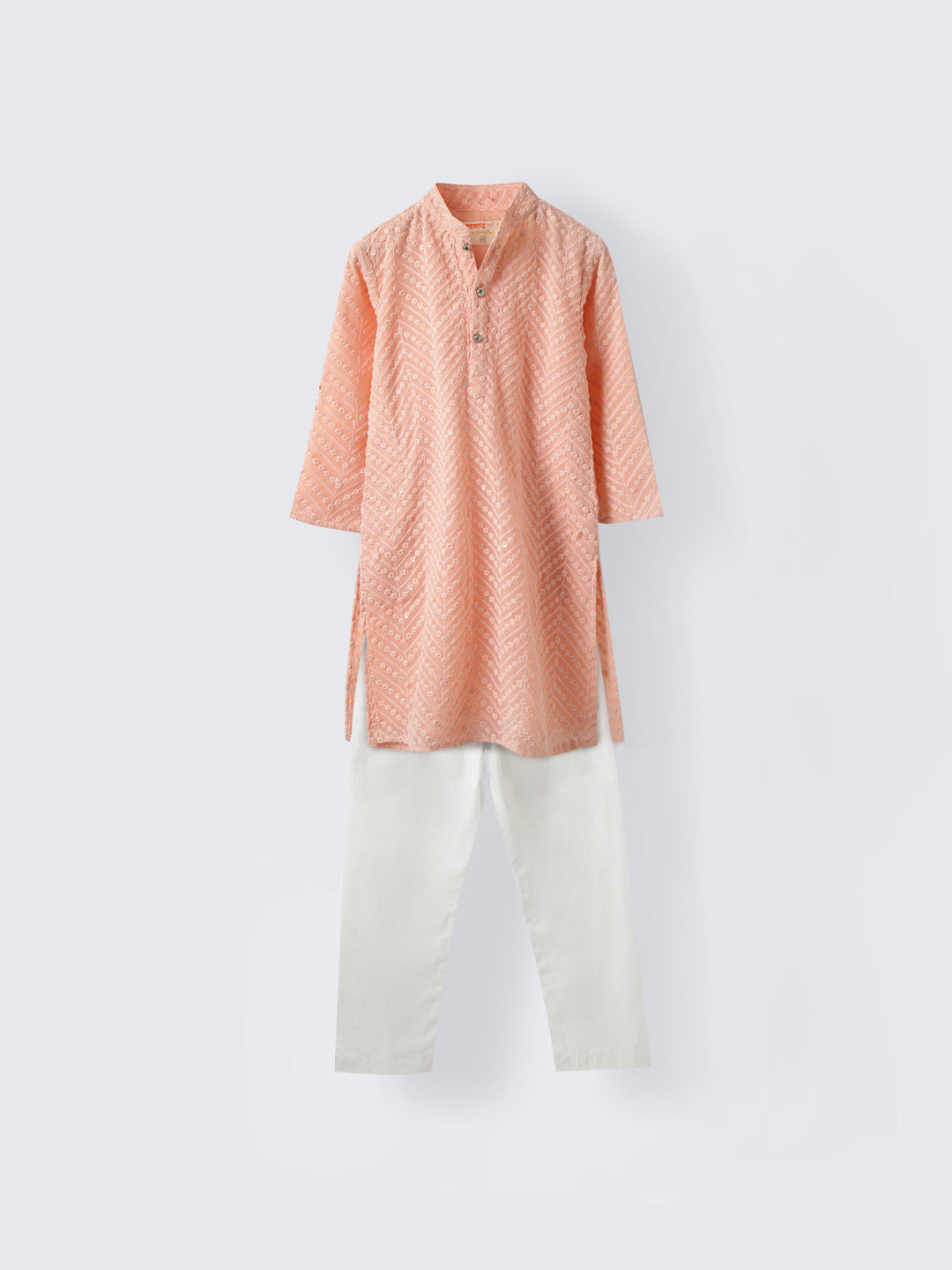 Peach Color Embroidered Georgette Kurta Set For Boys