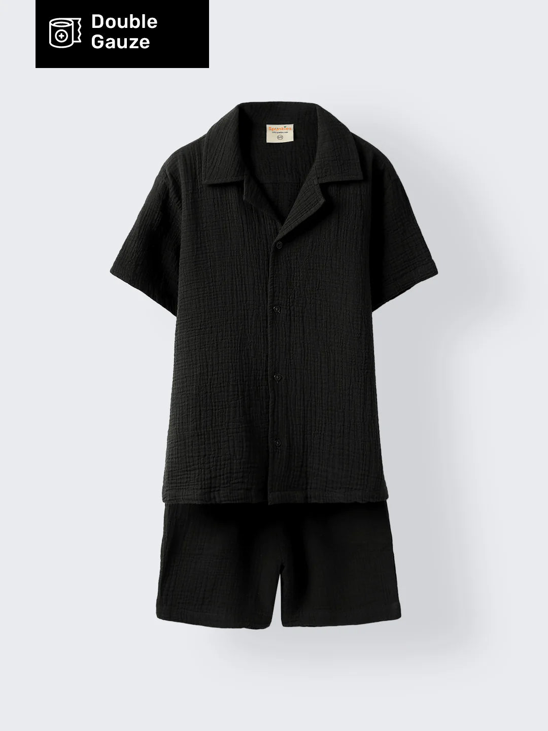 Boys Black Cotton Gauze Summer Sets