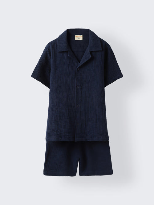 Boys Navy Cotton Gauze Summer Sets