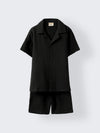 Boys Black Cotton Gauze Summer Sets