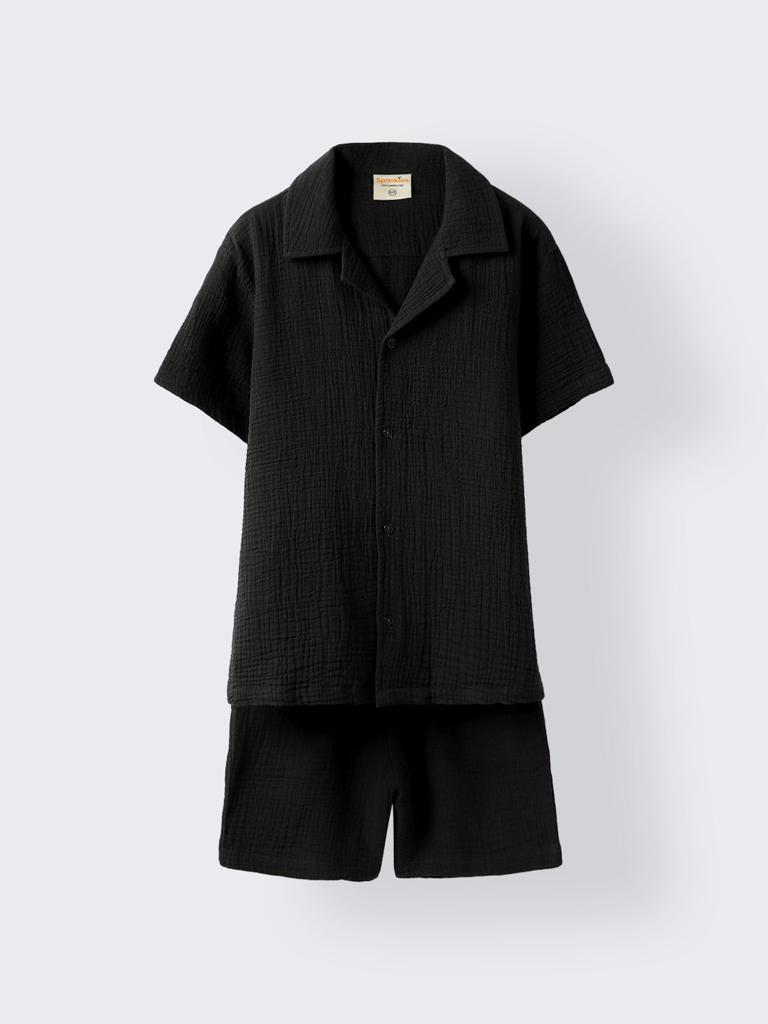 Boys Black Cotton Gauze Summer Sets