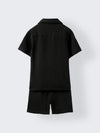 Boys Black Cotton Gauze Summer Sets