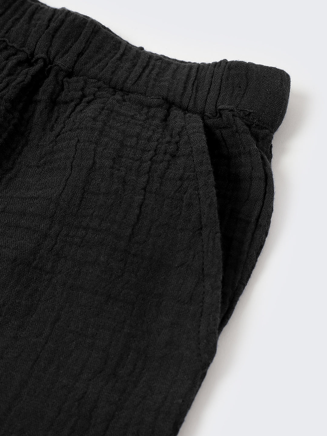 Boys Black Cotton Gauze Summer Sets