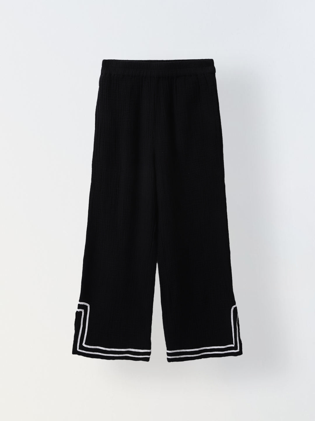 Black Cotton Gauze Embroidered Set