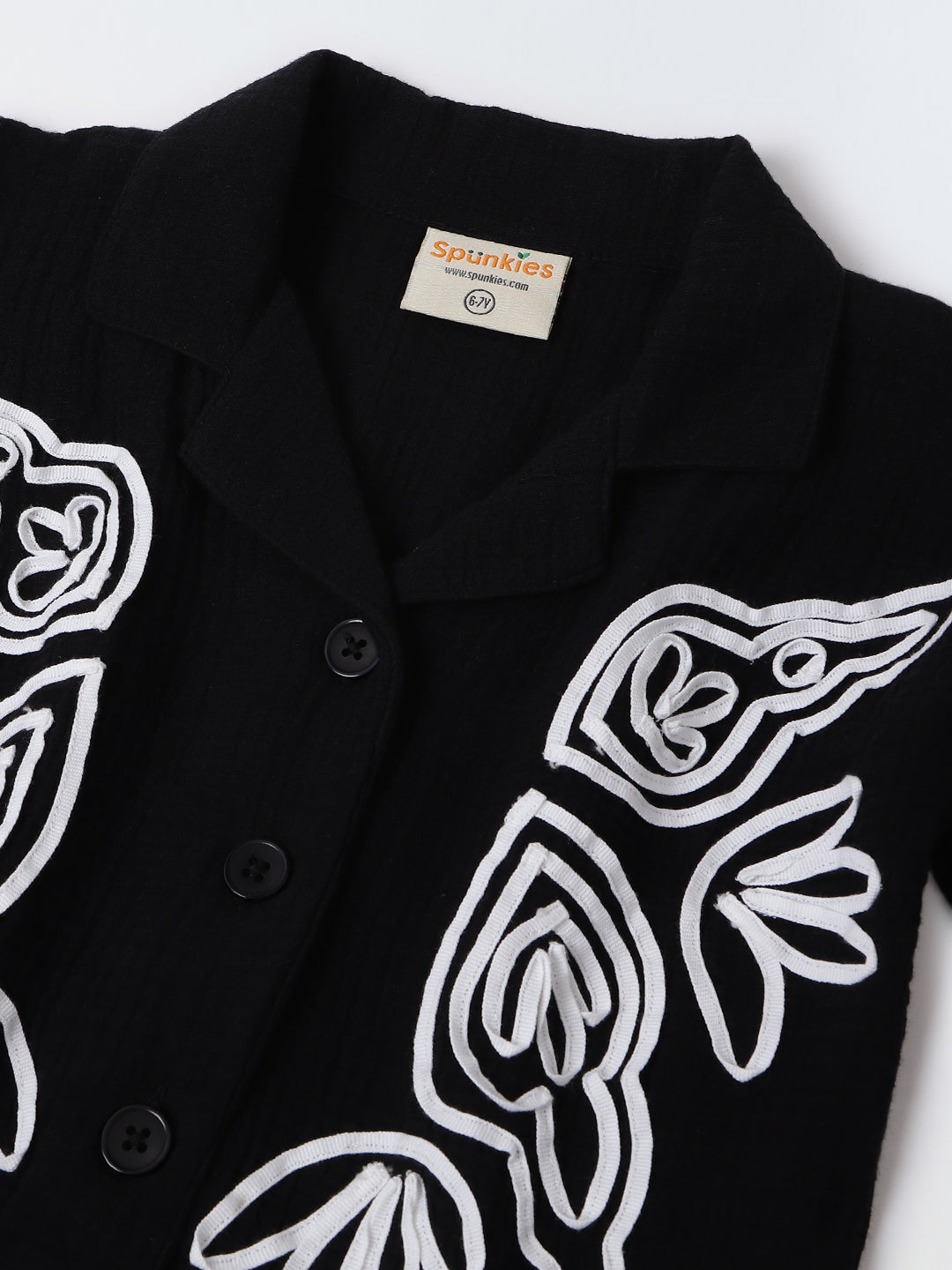 Black Cotton Gauze Embroidered Set