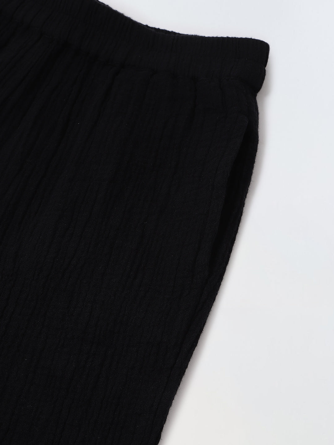 Black Cotton Gauze Embroidered Set