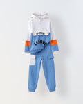 Stylish White & Blue Boys Set with Pullover, Knit Fabric & Hood Neck Regular Fit, Winter Ready
