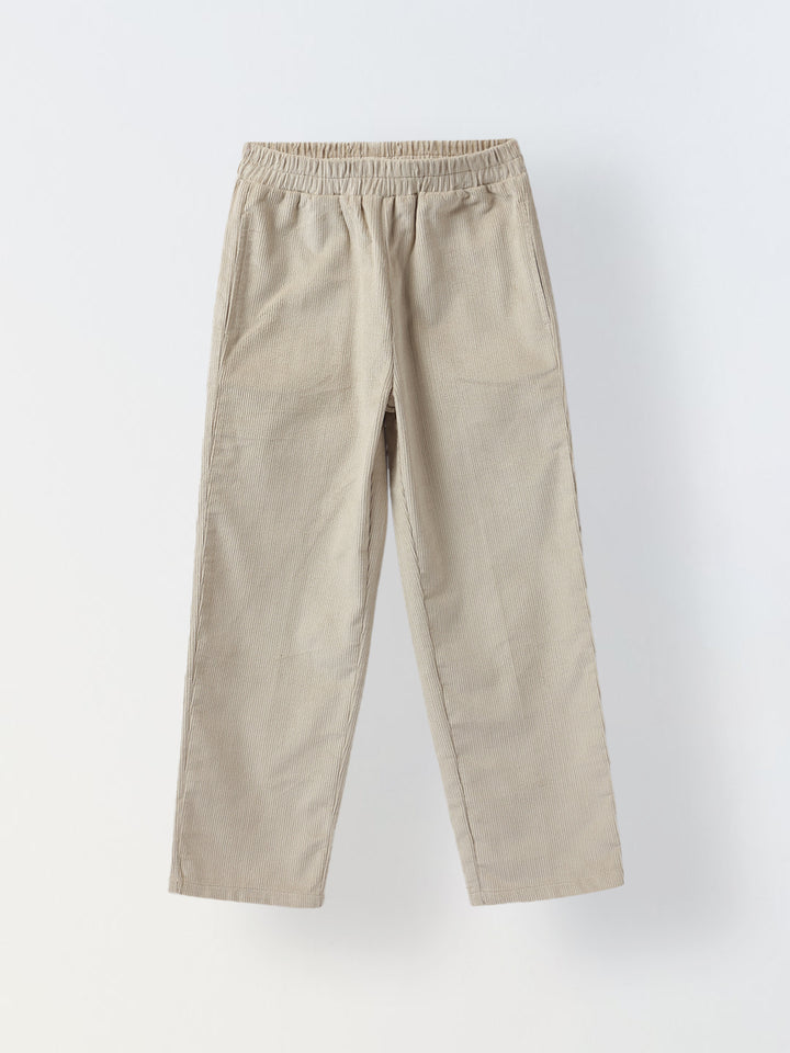 Boys Beige Corduroy Dual Pocket Shirt & Bottom Set