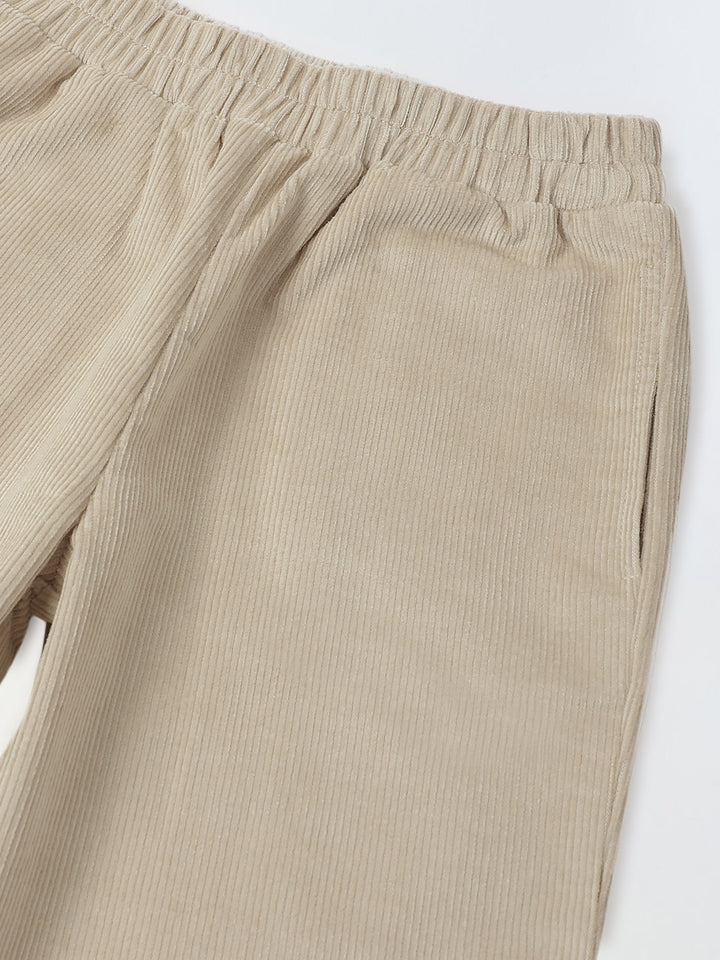 Boys Beige Corduroy Dual Pocket Shirt & Bottom Set