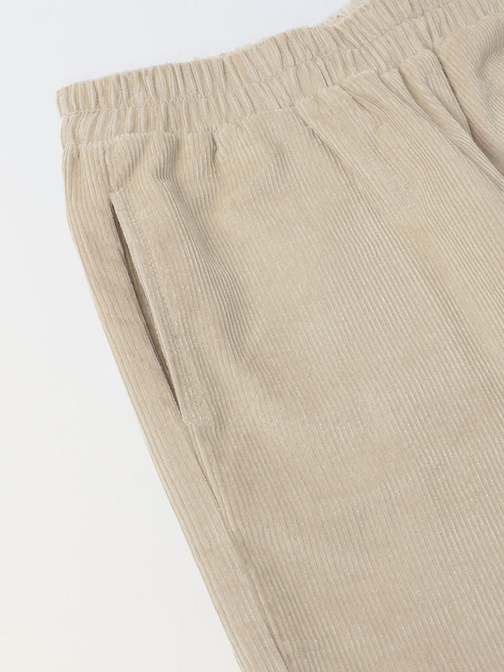 Boys Beige Corduroy Dual Pocket Shirt & Bottom Set