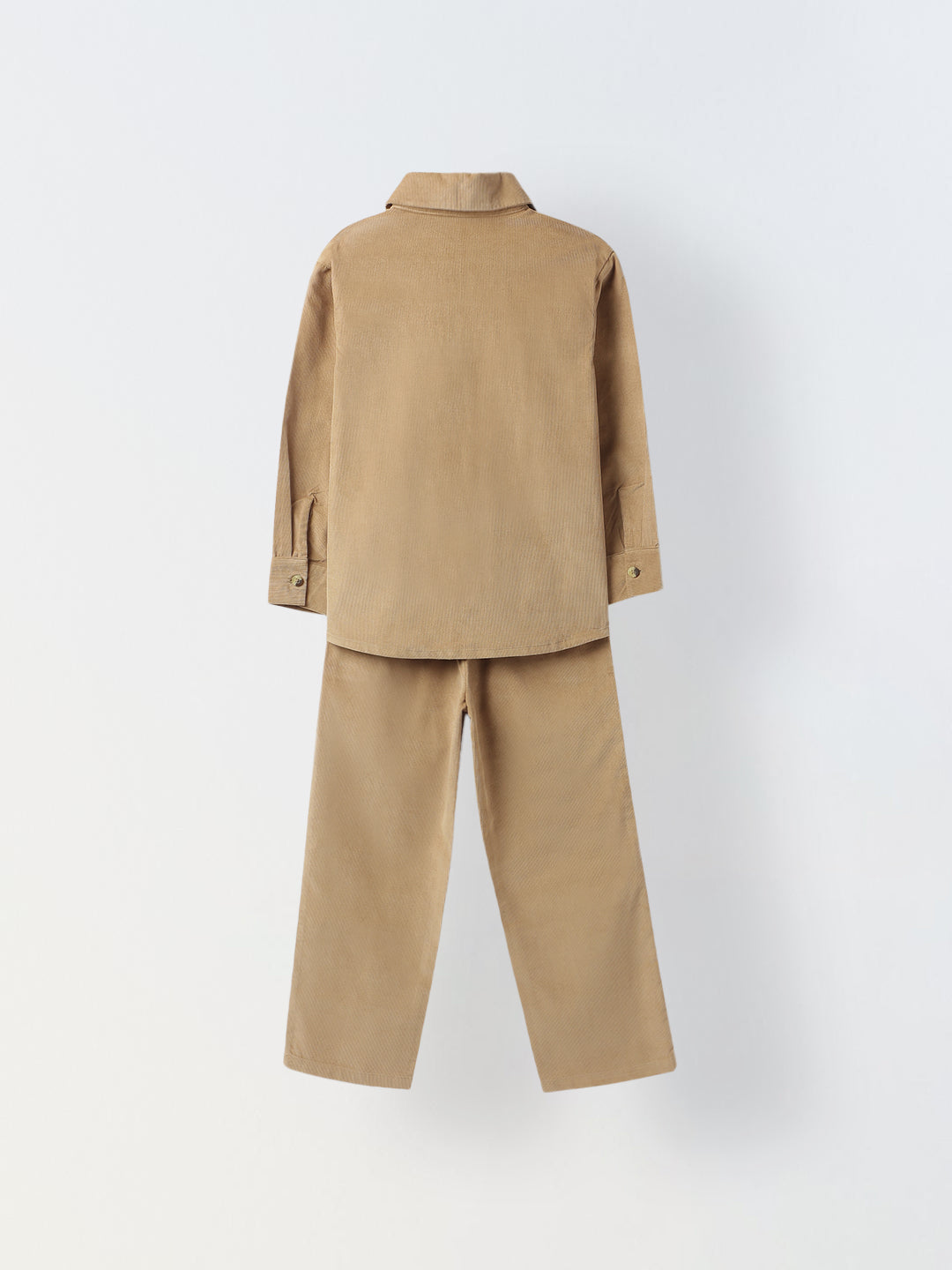 Boys Brown Corduroy Dual Pocket Shirt & Bottom Set