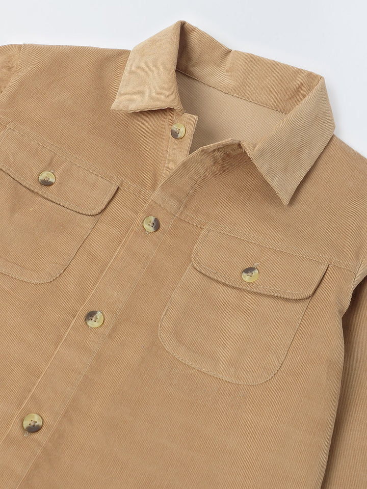 Boys Brown Corduroy Dual Pocket Shirt & Bottom Set