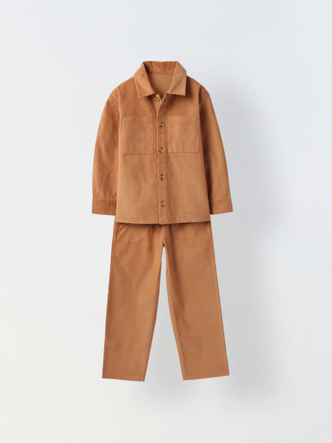 Boys Peach Cordary Dual Pocket Shirt & Bottom Set