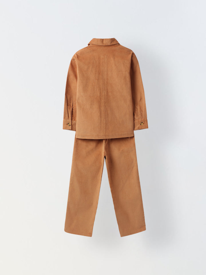 Boys Peach Cordary Dual Pocket Shirt & Bottom Set