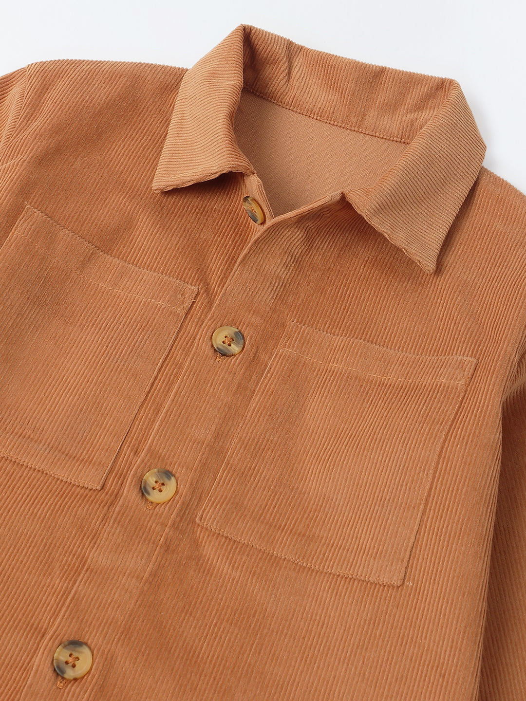 Boys Peach Cordary Dual Pocket Shirt & Bottom Set