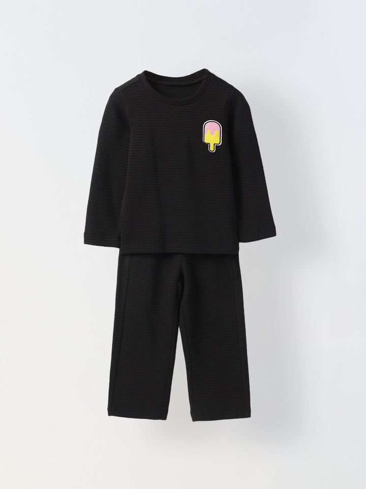 Boy Black Waffle Knit Popsicle Patch Top with Bottom Set