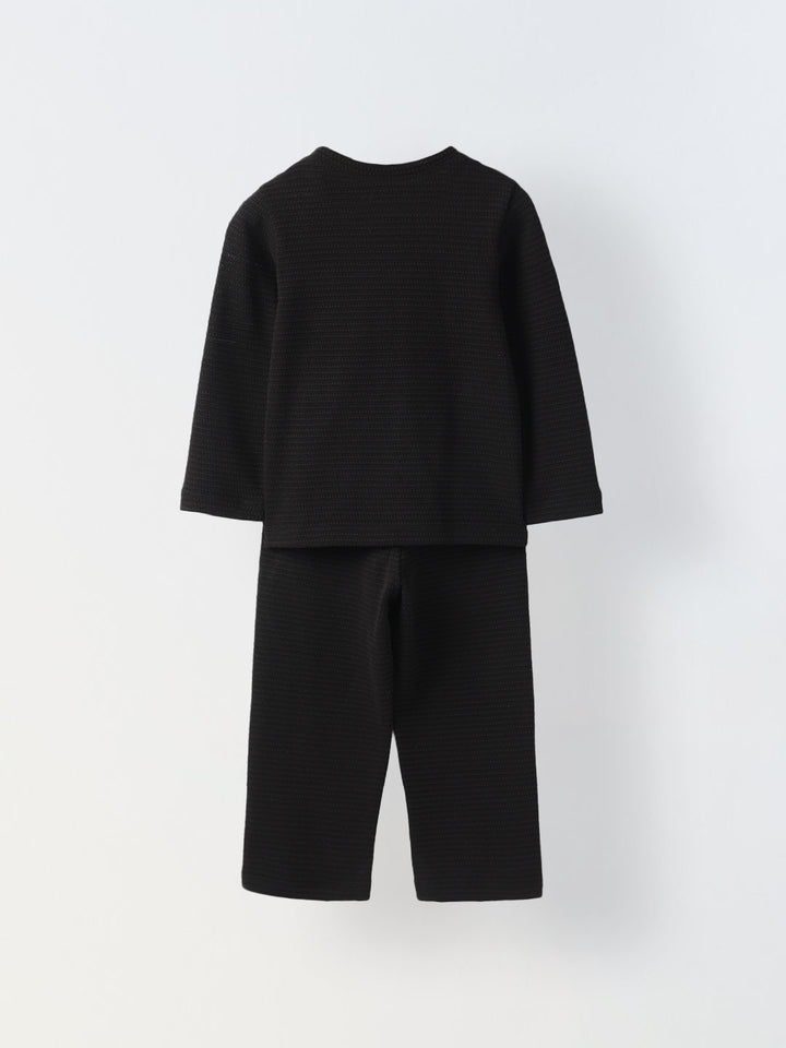 Boy Black Waffle Knit Popsicle Patch Top with Bottom Set