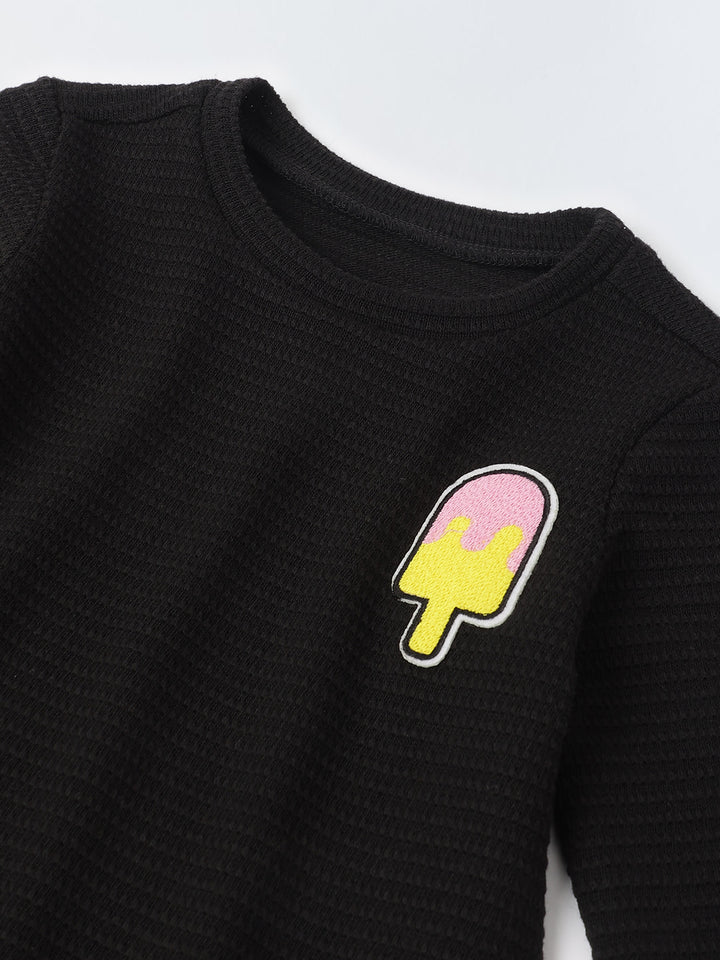 Boy Black Waffle Knit Popsicle Patch Top with Bottom Set