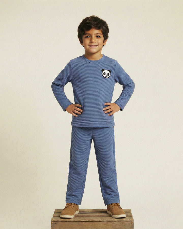 Boy Blue Waffle Knit Otoman Rib Top with Bottom Set