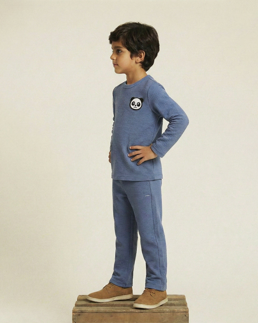Boy Blue Waffle Knit Otoman Rib Top with Bottom Set