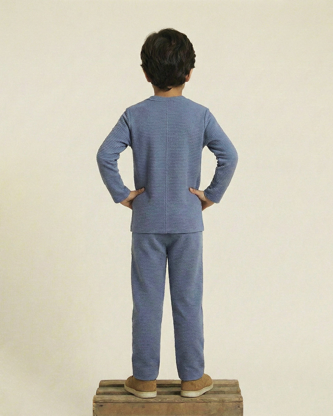 Boy Blue Waffle Knit Otoman Rib Top with Bottom Set