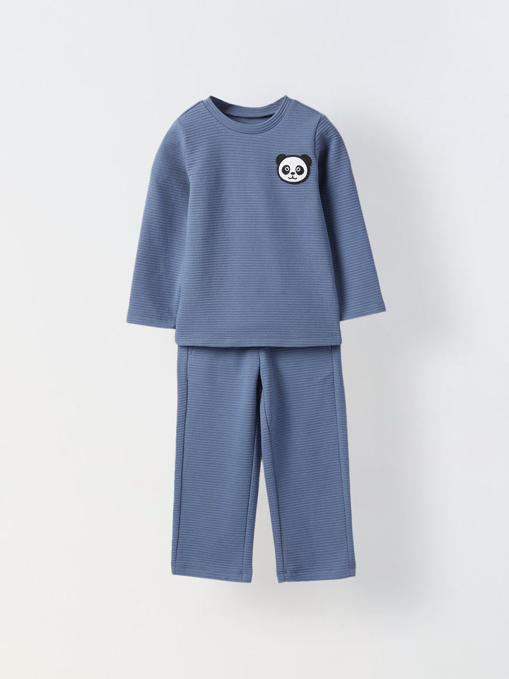 Boy Blue Waffle Knit Otoman Rib Top with Bottom Set