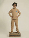 Boy Beige Waffle Knit Otoman Rib Top with Bottom Set