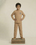 Boy Beige Waffle Knit Otoman Rib Top with Bottom Set