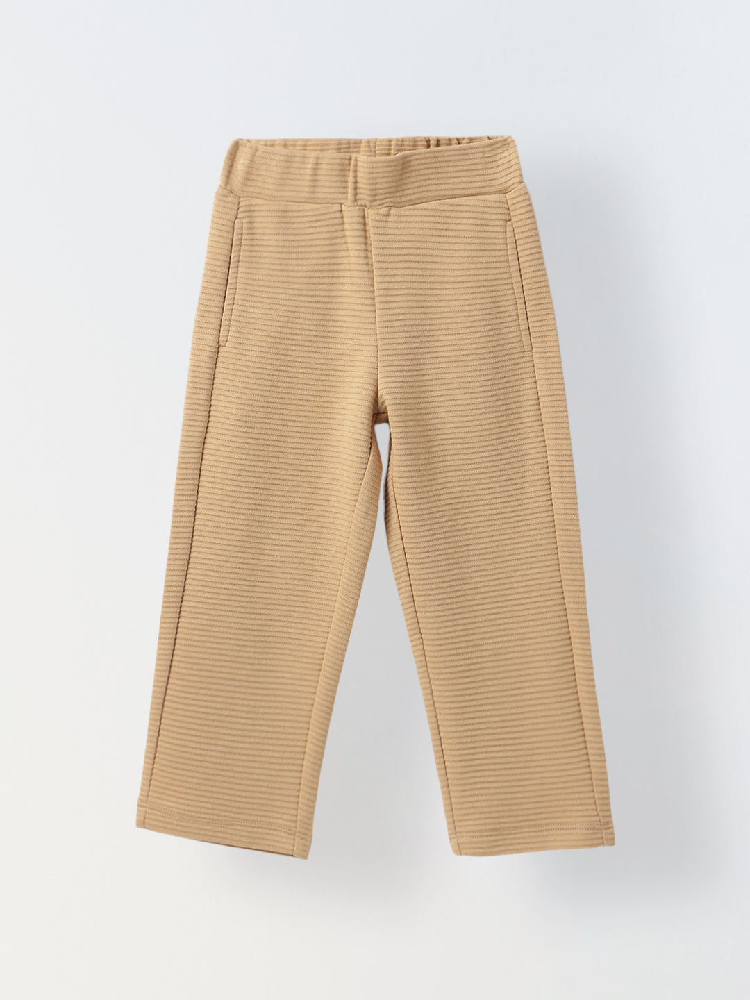 Boy Beige Waffle Knit Otoman Rib Top with Bottom Set