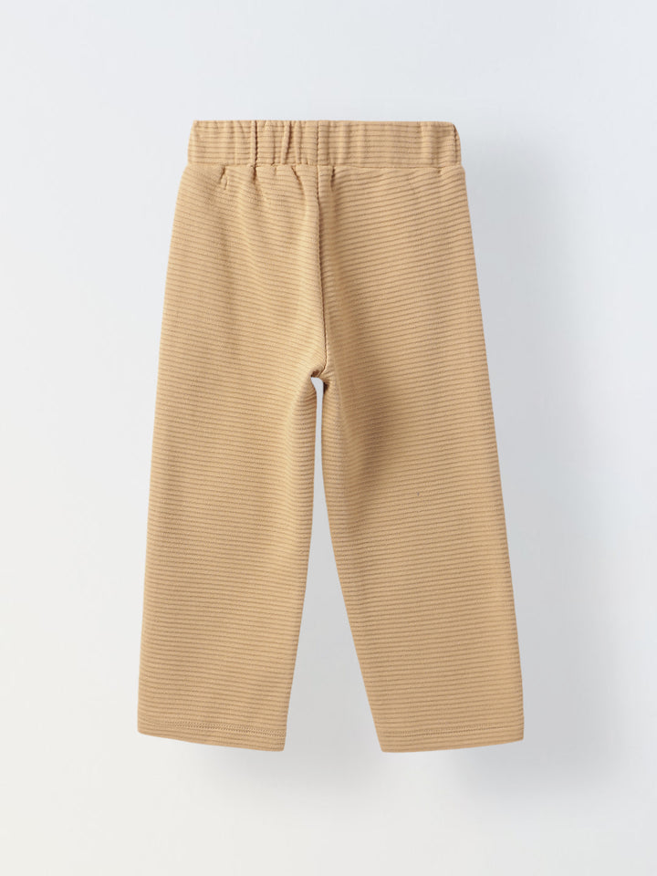 Boy Beige Waffle Knit Otoman Rib Top with Bottom Set