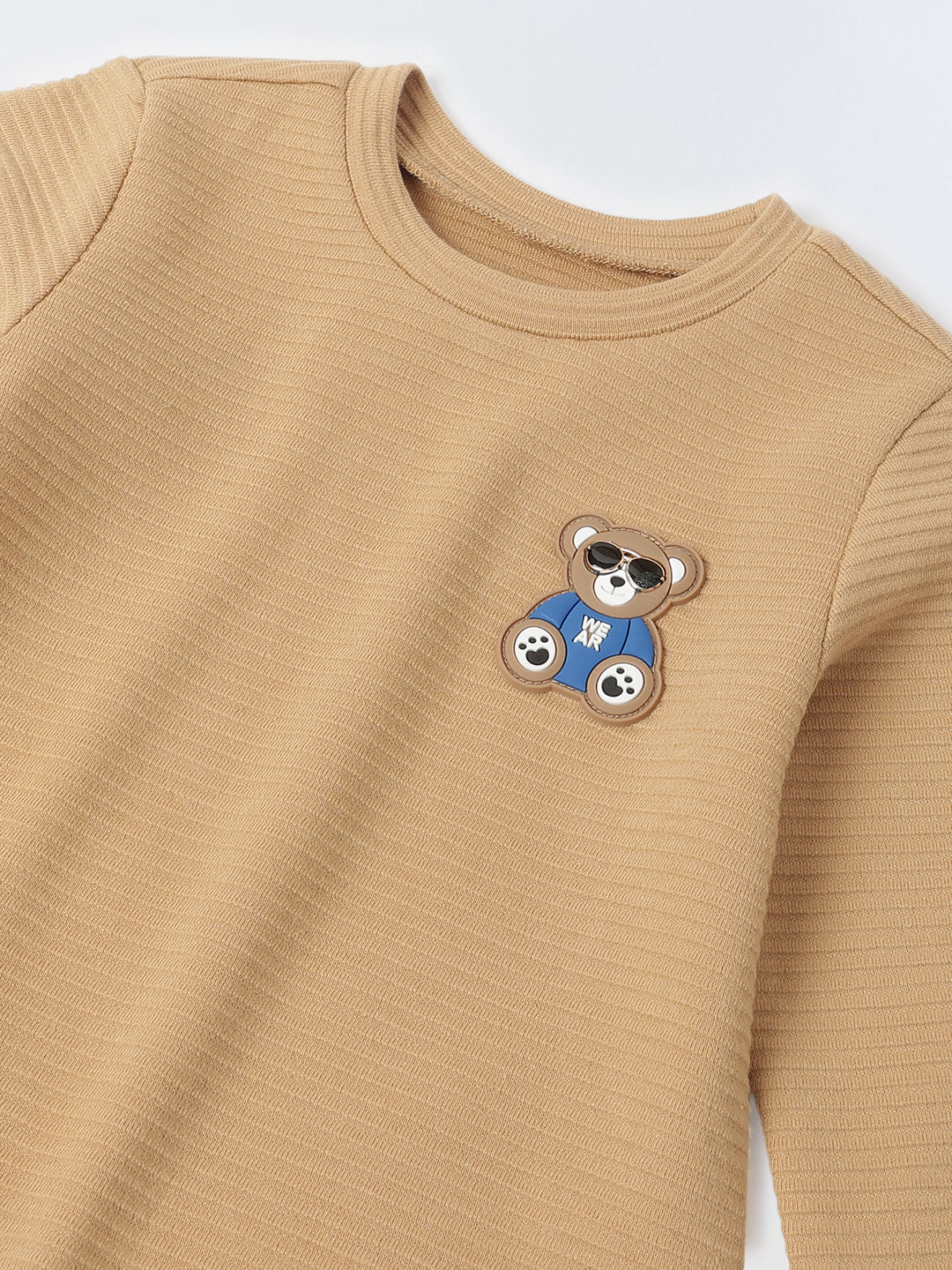 Boy Beige Waffle Knit Otoman Rib Top with Bottom Set
