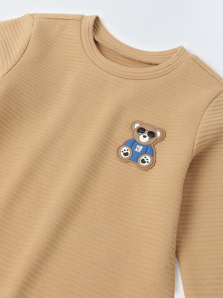 Boy Beige Waffle Knit Otoman Rib Top with Bottom Set