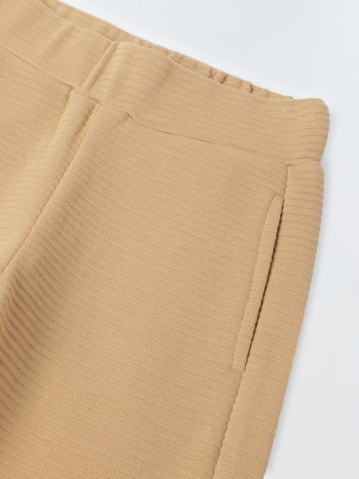 Boy Beige Waffle Knit Otoman Rib Top with Bottom Set