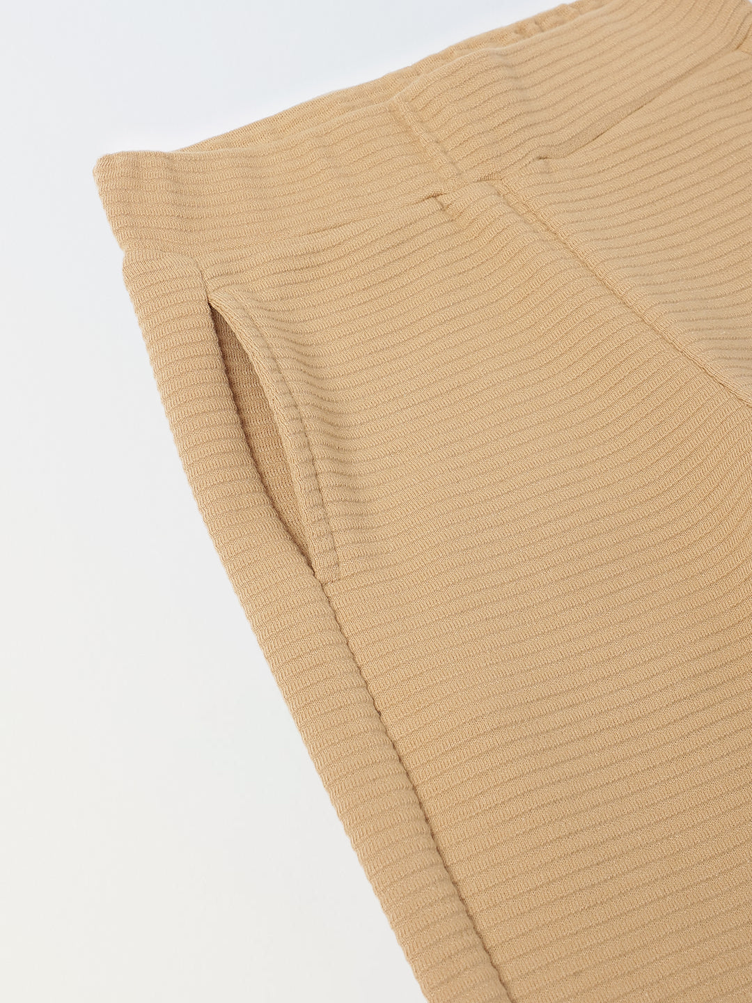 Boy Beige Waffle Knit Otoman Rib Top with Bottom Set