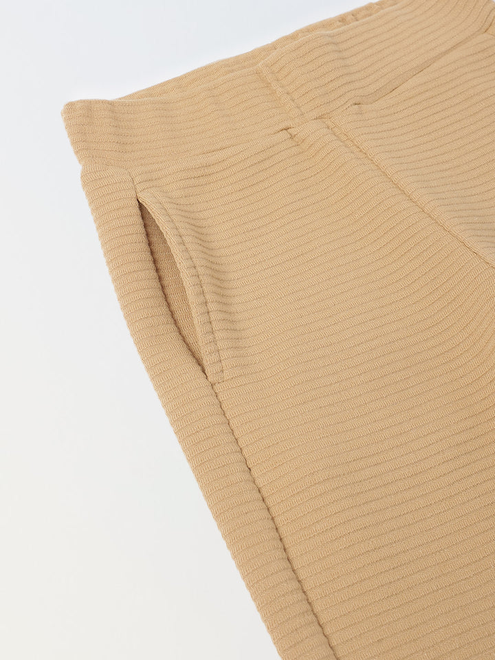 Boy Beige Waffle Knit Otoman Rib Top with Bottom Set