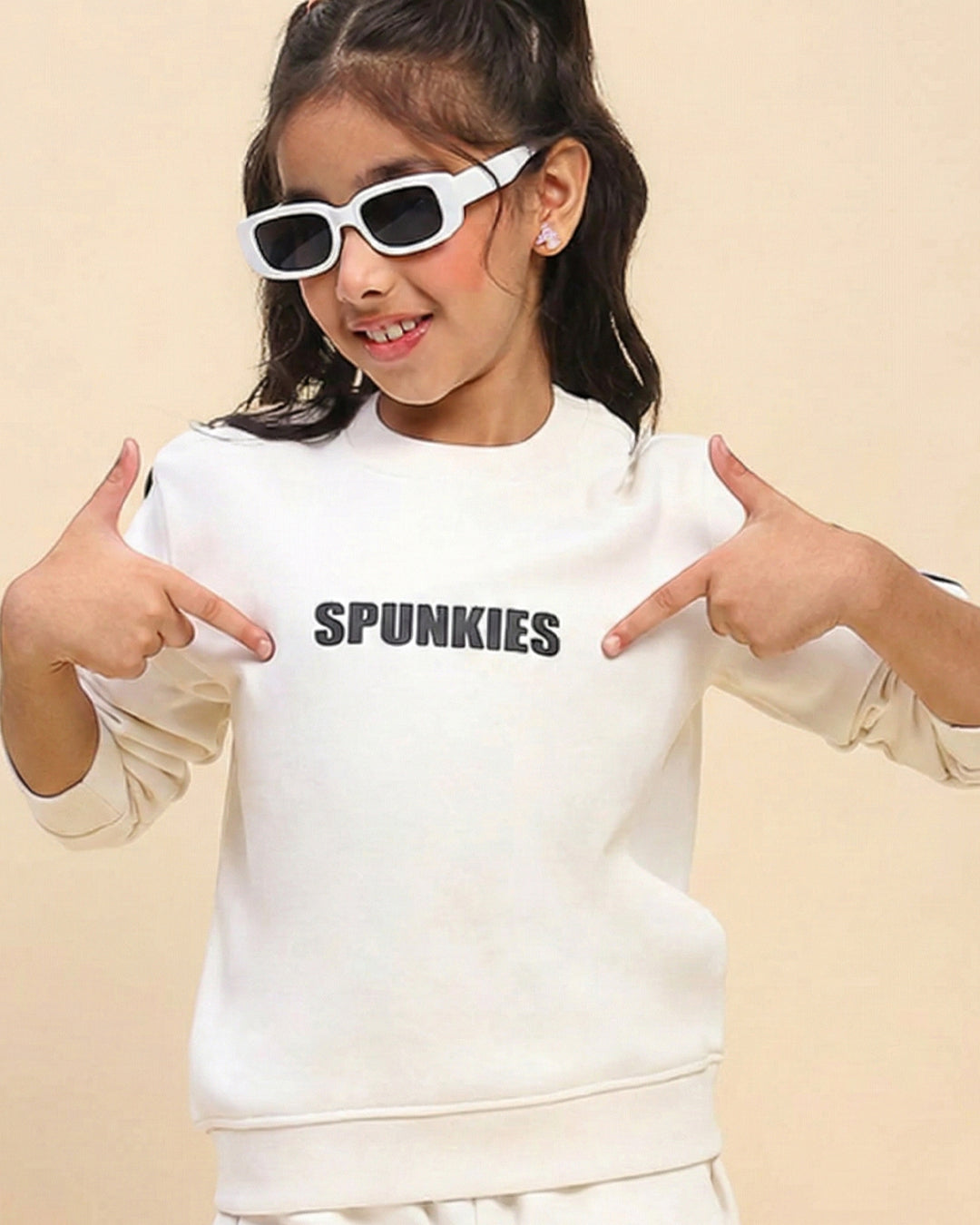 Girls White Long Sleeve Sweatshirt Set