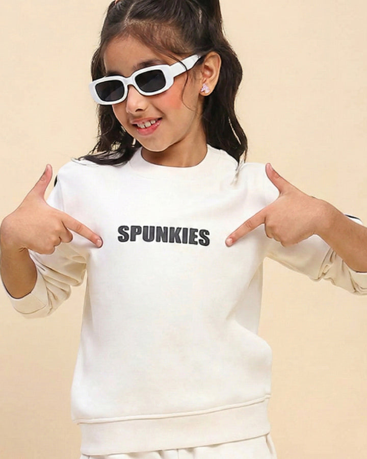 Girls White Long Sleeve Sweatshirt Set