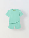 Spunkies Unisex Green Solid Crew Neck Short Sleeves T-Shirt and Shorts Set