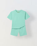 Spunkies Unisex Green Solid Crew Neck Short Sleeves T-Shirt and Shorts Set