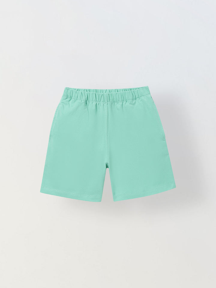 Spunkies Unisex Green Solid Crew Neck Short Sleeves T-Shirt and Shorts Set