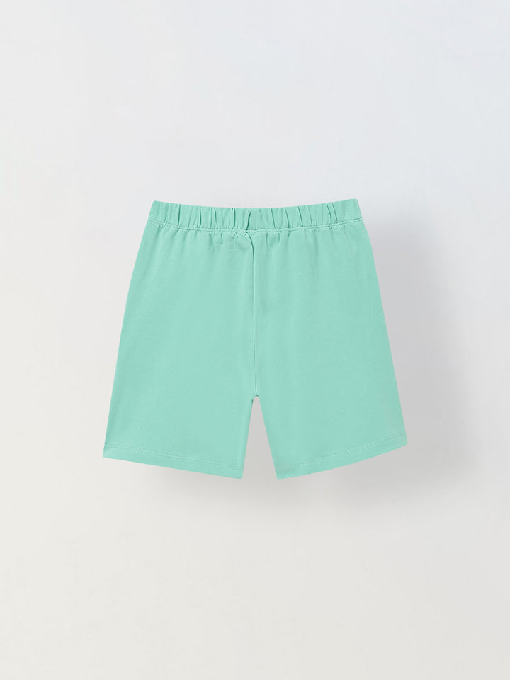 Spunkies Unisex Green Solid Crew Neck Short Sleeves T-Shirt and Shorts Set