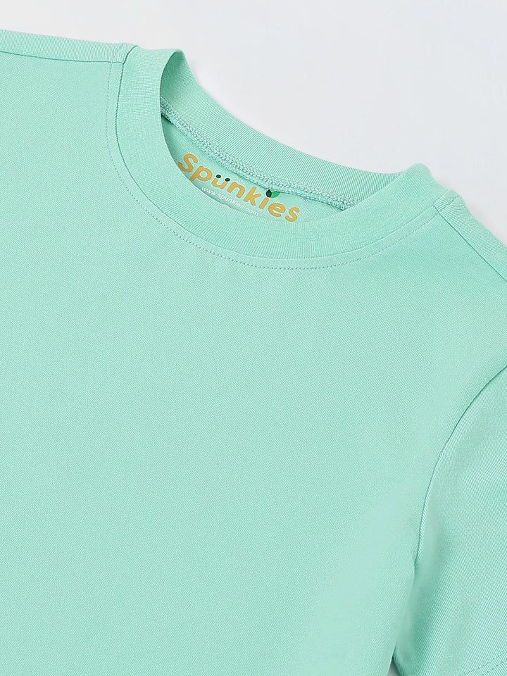 Spunkies Unisex Green Solid Crew Neck Short Sleeves T-Shirt and Shorts Set