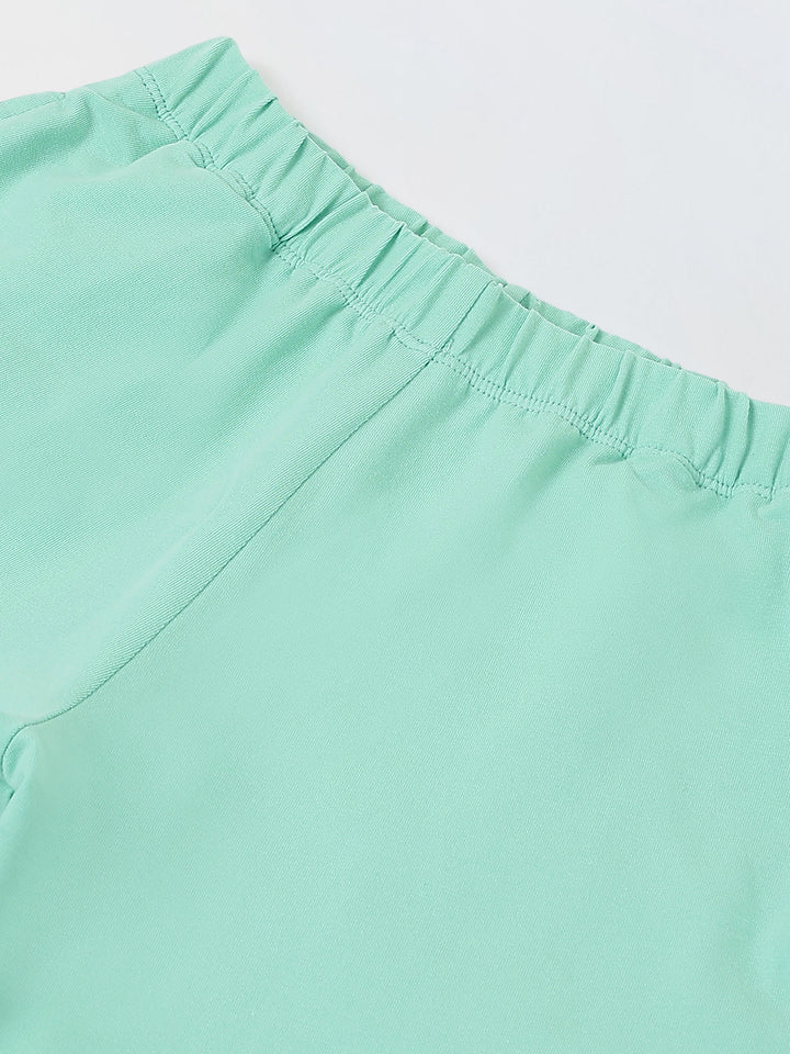 Spunkies Unisex Green Solid Crew Neck Short Sleeves T-Shirt and Shorts Set