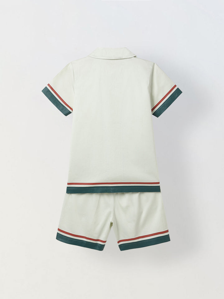 Spunkies Boys Green Graphic Print Resort Collar Short Sleeves Shirt and Shorts Set