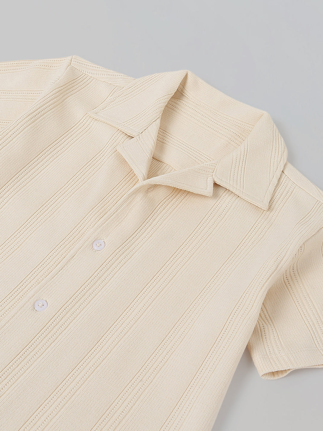 Spunkies Cream Boys Textured Resort Collar Short Sleeves Shirt